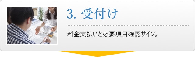 3.受付け、料金支払いと必要項目確認サイン